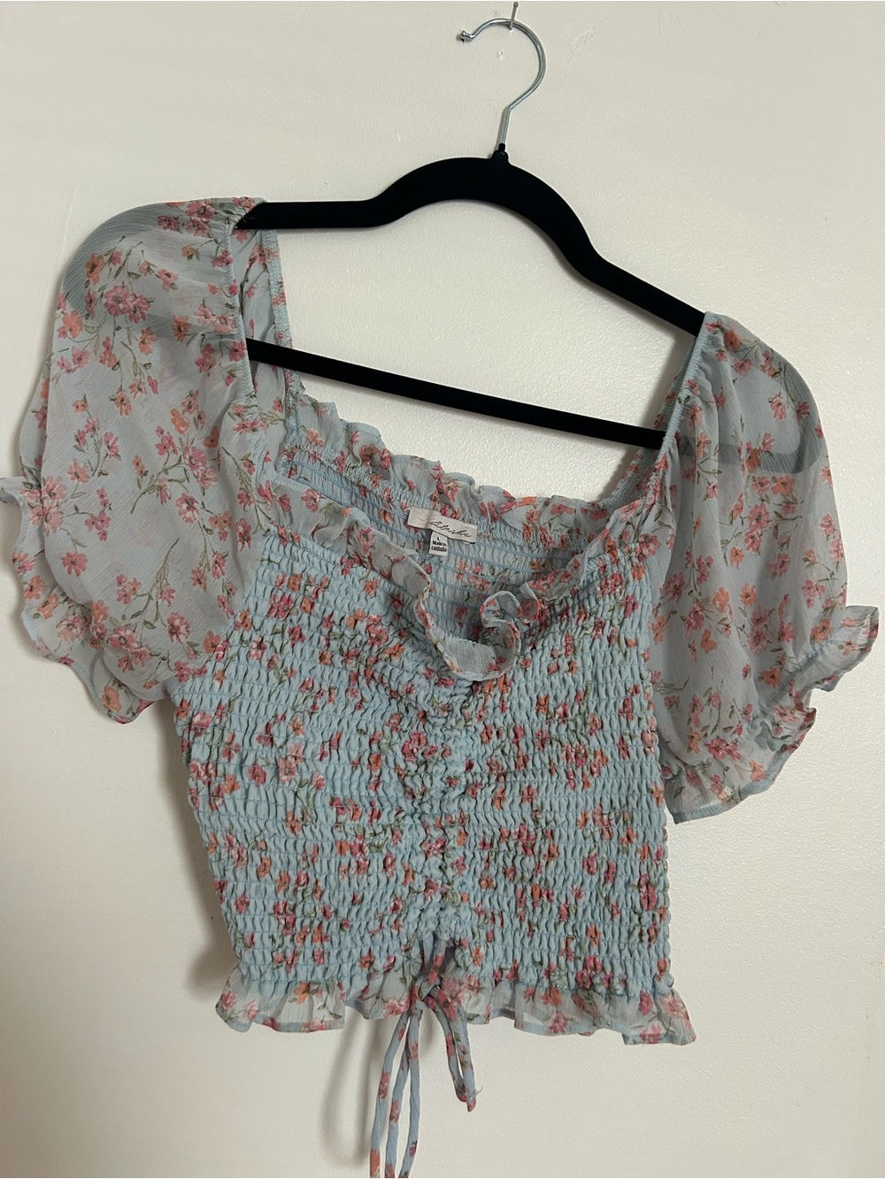 Lulu's Light Blue Floral Smocked Puff-Sleeve Crop Top